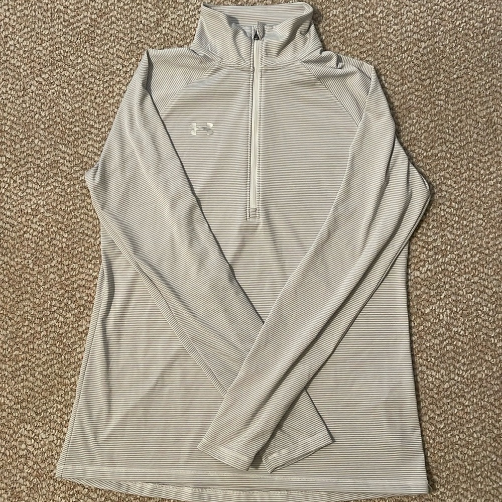 Under Armour Women’s Quarter Zip Heatgear - Size Small - White and Gray Striped